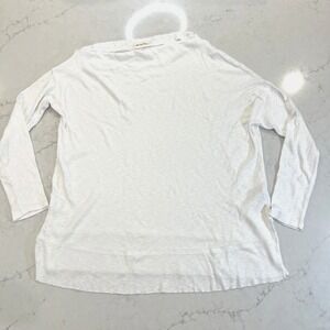 We Free People Off Shoulder Wide Neck Cotton Top White LS Oversized XL Ribbed